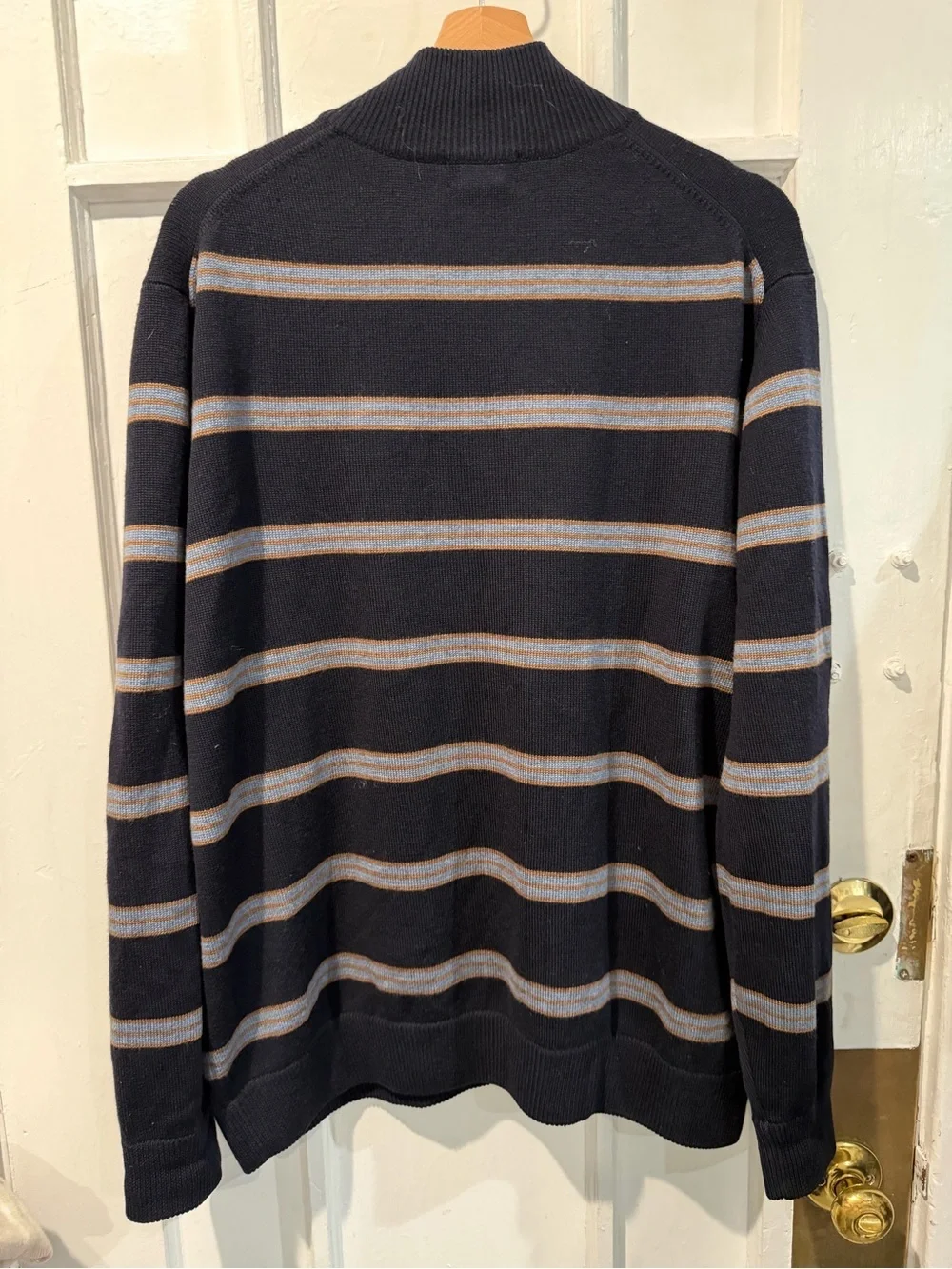 Brooks Brothers Navy Striped Half-Zip Sweater